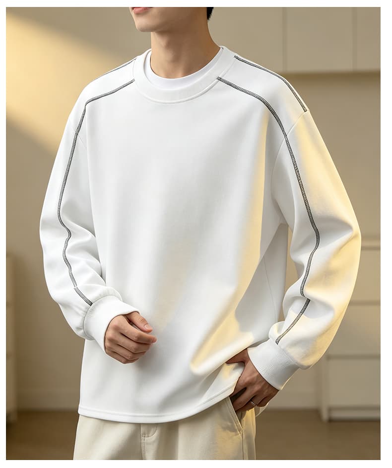 가을 겨울철 새로운 남성 후드티 후아 면 명시적 스티치 디자인 라운드 넥 후드티 남자 리브 네클라인 소년 루즈핏 트렌드 상세 이미지 19