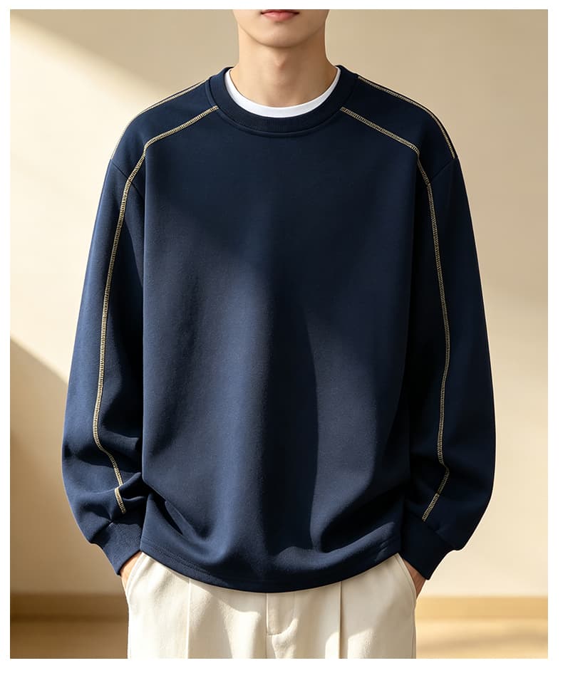가을 겨울철 새로운 남성 후드티 후아 면 명시적 스티치 디자인 라운드 넥 후드티 남자 리브 네클라인 소년 루즈핏 트렌드 상세 이미지 22