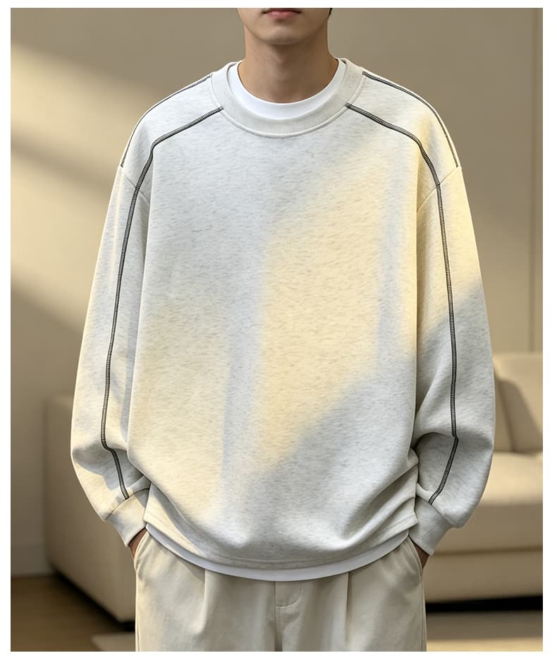 가을 겨울철 새로운 남성 후드티 후아 면 명시적 스티치 디자인 라운드 넥 후드티 남자 리브 네클라인 소년 루즈핏 트렌드 상세 이미지 26