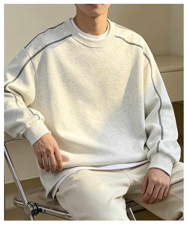 가을 겨울철 새로운 남성 후드티 후아 면 명시적 스티치 디자인 라운드 넥 후드티 남자 리브 네클라인 소년 루즈핏 트렌드 상세 이미지 28