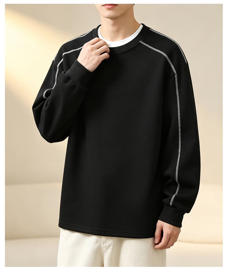 가을 겨울철 새로운 남성 후드티 후아 면 명시적 스티치 디자인 라운드 넥 후드티 남자 리브 네클라인 소년 루즈핏 트렌드 상세 이미지 31