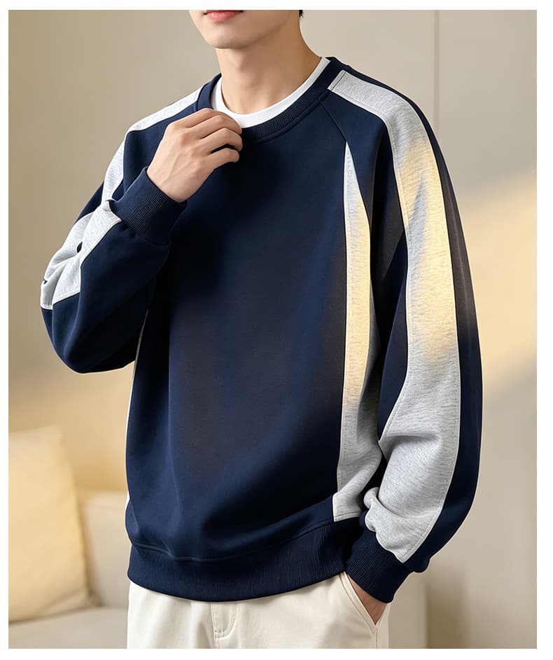 가을 겨울철 새로운 남성 후드티 후아 면 패치워크 운동 루즈핏 라운드 넥 후드티 소년 리브 네클라인 트렌드 상세 이미지 16