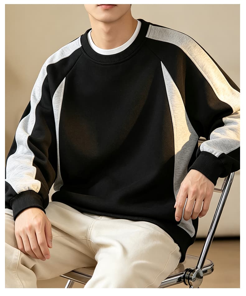 가을 겨울철 새로운 남성 후드티 후아 면 패치워크 운동 루즈핏 라운드 넥 후드티 소년 리브 네클라인 트렌드 상세 이미지 21