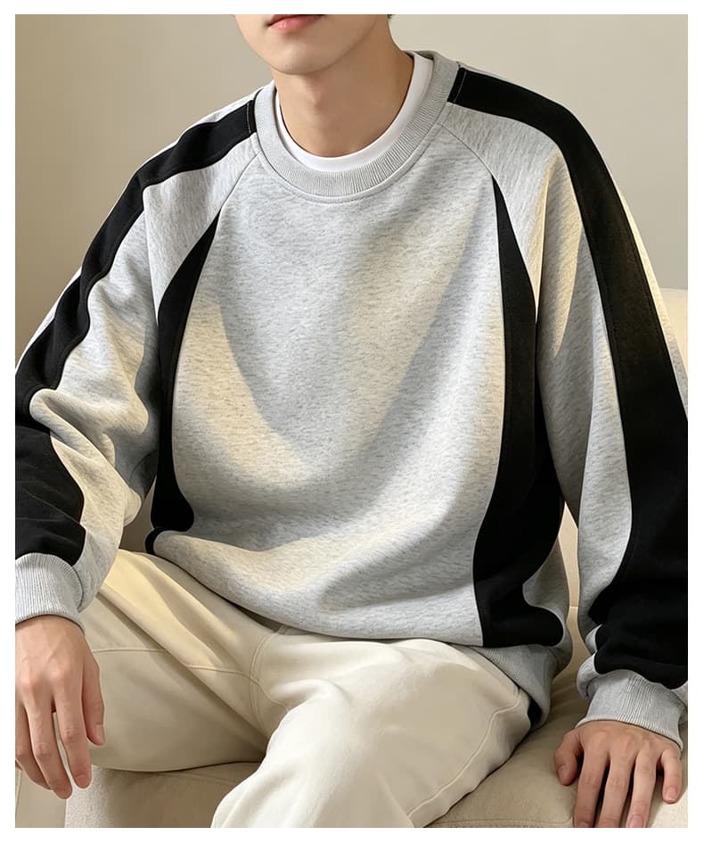 가을 겨울철 새로운 남성 후드티 후아 면 패치워크 운동 루즈핏 라운드 넥 후드티 소년 리브 네클라인 트렌드 상세 이미지 25