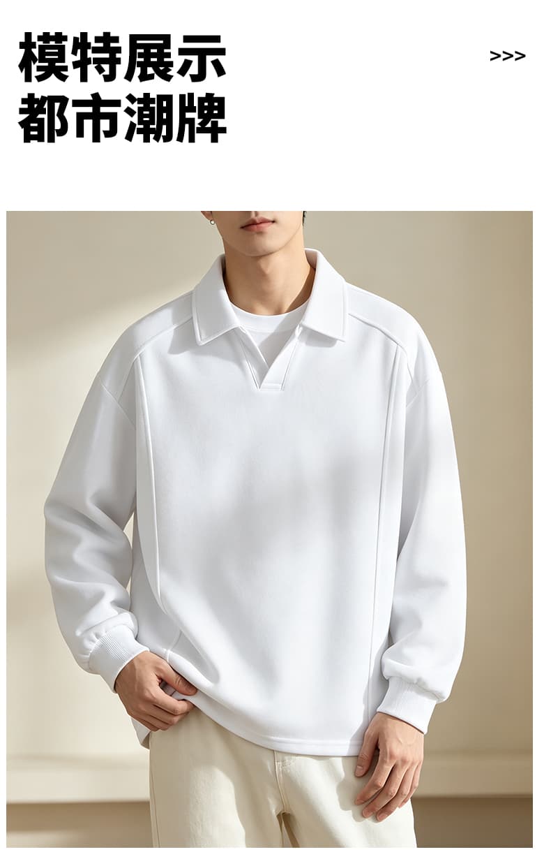 가을 겨울철 새로운 남성 후드티 후아 면 폴로 칼라 단색 후드티 남자 패션 트렌드 루즈핏 소년 긴팔 티셔츠 상세 이미지 18