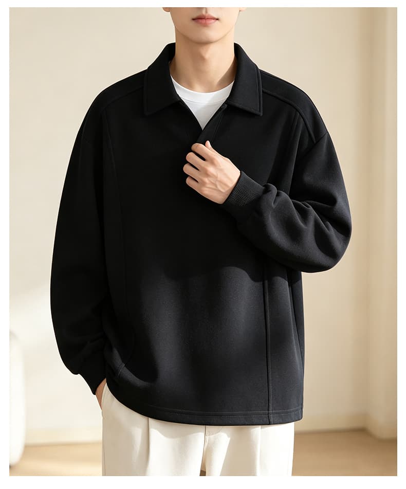 가을 겨울철 새로운 남성 후드티 후아 면 폴로 칼라 단색 후드티 남자 패션 트렌드 루즈핏 소년 긴팔 티셔츠 상세 이미지 27