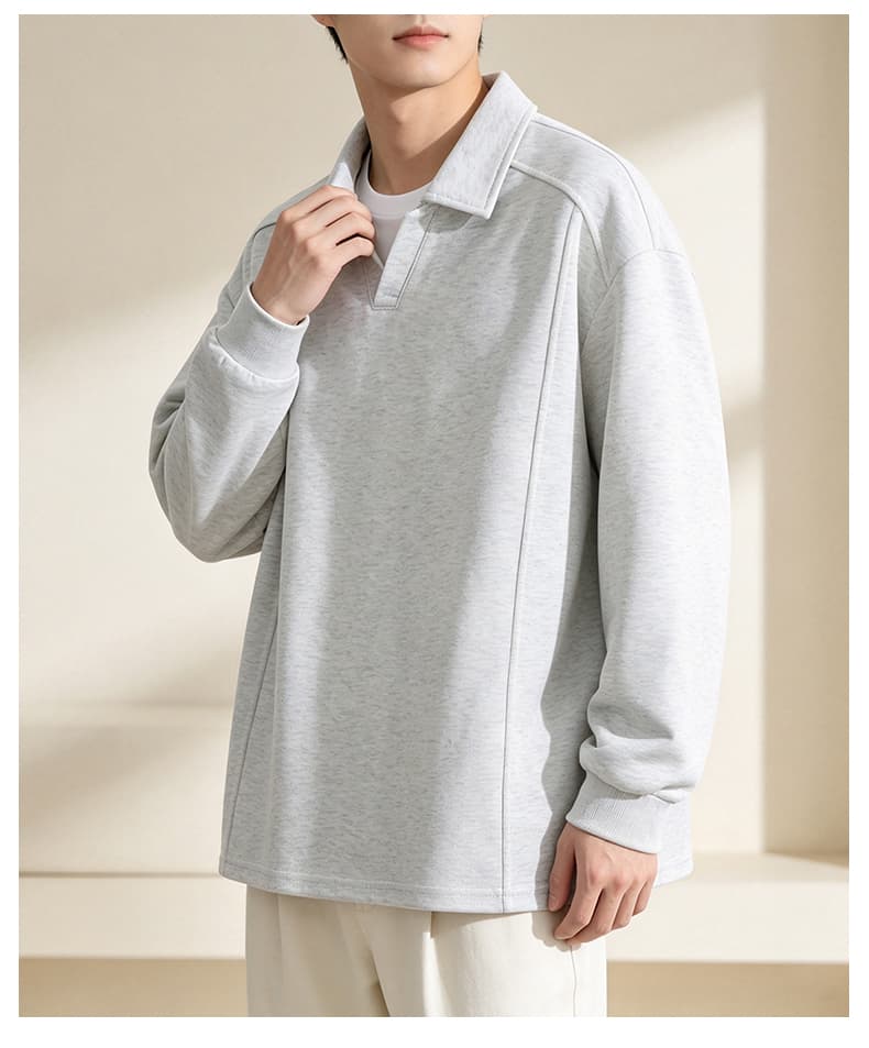 가을 겨울철 새로운 남성 후드티 후아 면 폴로 칼라 단색 후드티 남자 패션 트렌드 루즈핏 소년 긴팔 티셔츠 상세 이미지 31