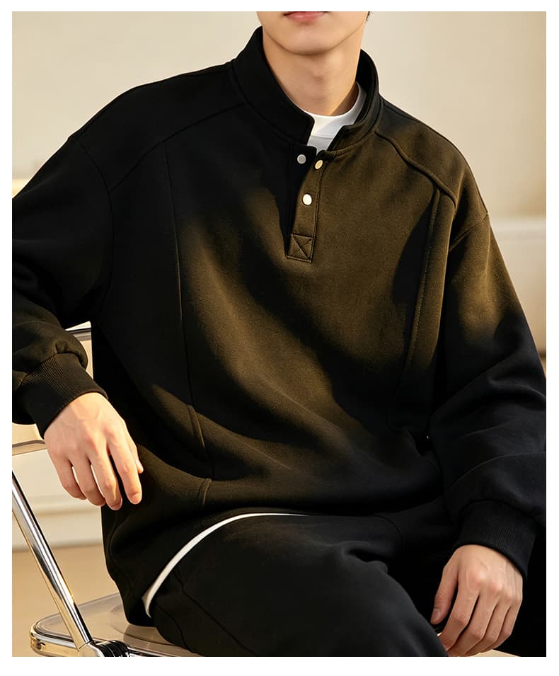 가을 겨울철 새로운 남성 후드티 후아 면 헨리 칼라 두 단추 후드티 남자 패션 트렌드 루즈핏 긴팔 티셔츠 상세 이미지 28