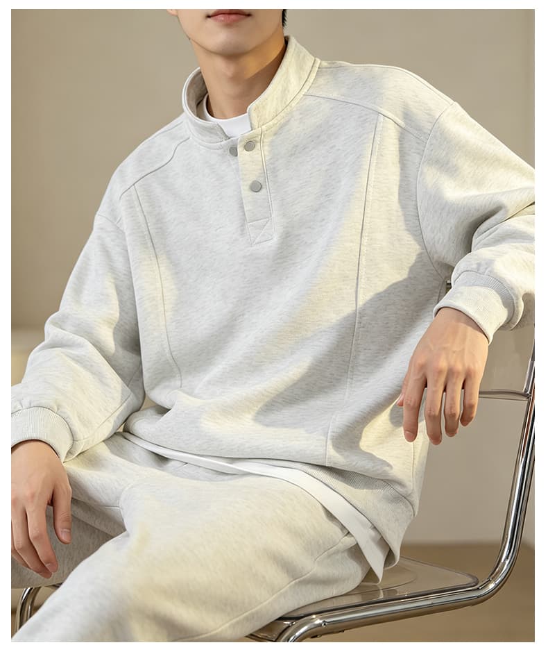 가을 겨울철 새로운 남성 후드티 후아 면 헨리 칼라 두 단추 후드티 남자 패션 트렌드 루즈핏 긴팔 티셔츠 상세 이미지 32