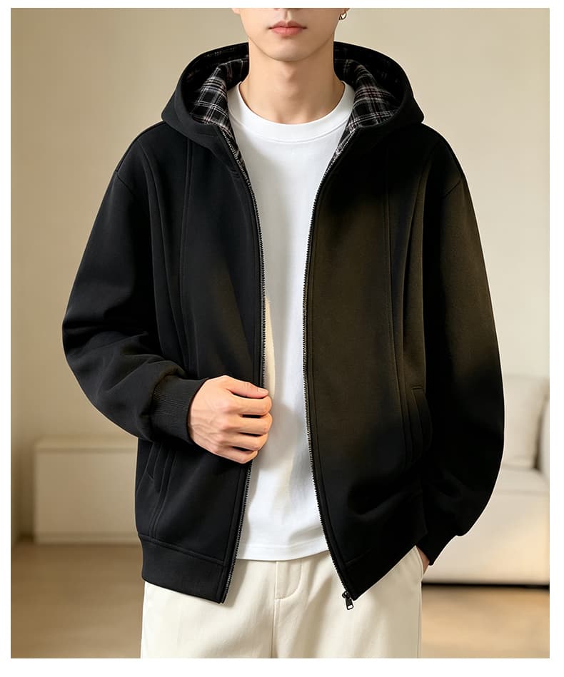 가을 겨울철 새로운 남성 후드티 공간 모자 배색 오픈 가디건 후드티 남자 패션 트렌드 다용도 후드 재킷 남자 상세 이미지 26