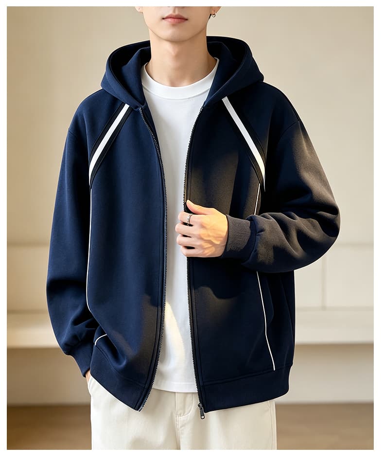 가을 겨울철 새로운 남성 후드티 후아 면 두 바 오픈 가디건 후드티 남자 배색 후드 재킷 남자 재킷 남자 상세 이미지 22