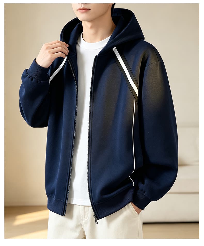 가을 겨울철 새로운 남성 후드티 후아 면 두 바 오픈 가디건 후드티 남자 배색 후드 재킷 남자 재킷 남자 상세 이미지 23