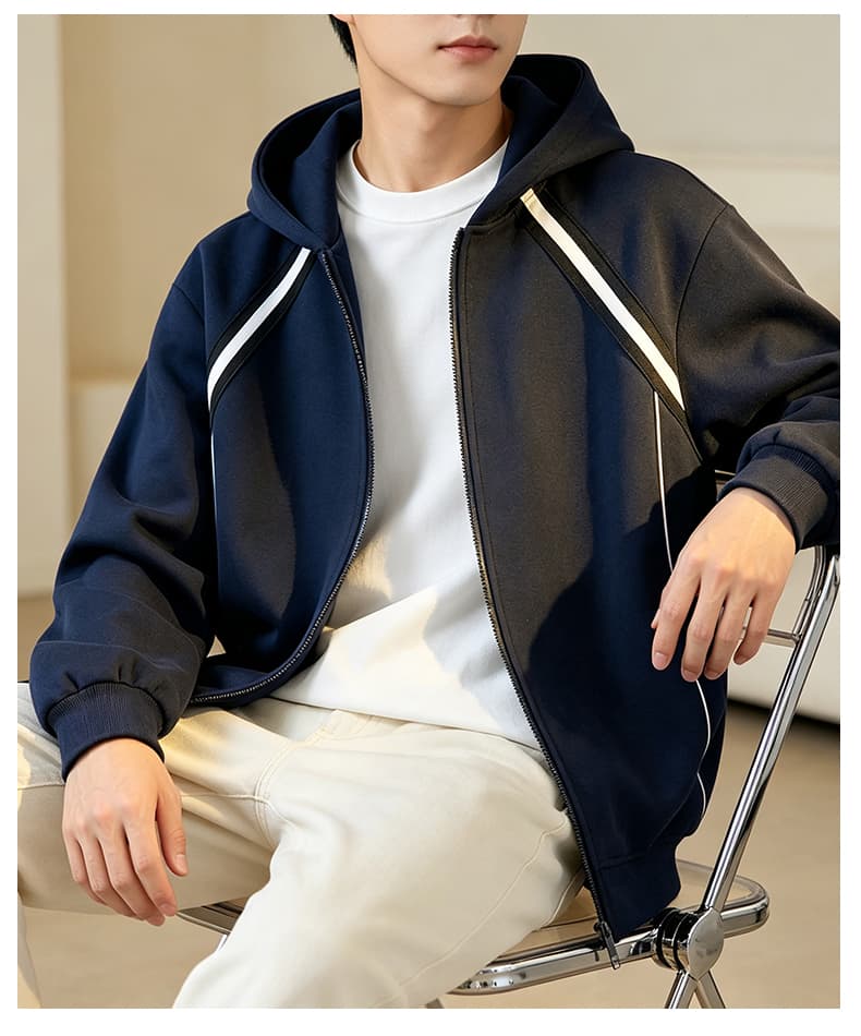 가을 겨울철 새로운 남성 후드티 후아 면 두 바 오픈 가디건 후드티 남자 배색 후드 재킷 남자 재킷 남자 상세 이미지 24