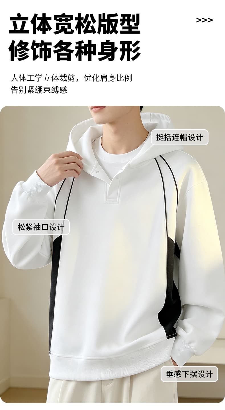 가을 겨울철 새로운 남성 후드티 조수 브랜드 후아 면 패치워크 공간 모자 둘 단추 장식 패션 다용도 후드티 남자 상세 이미지 3