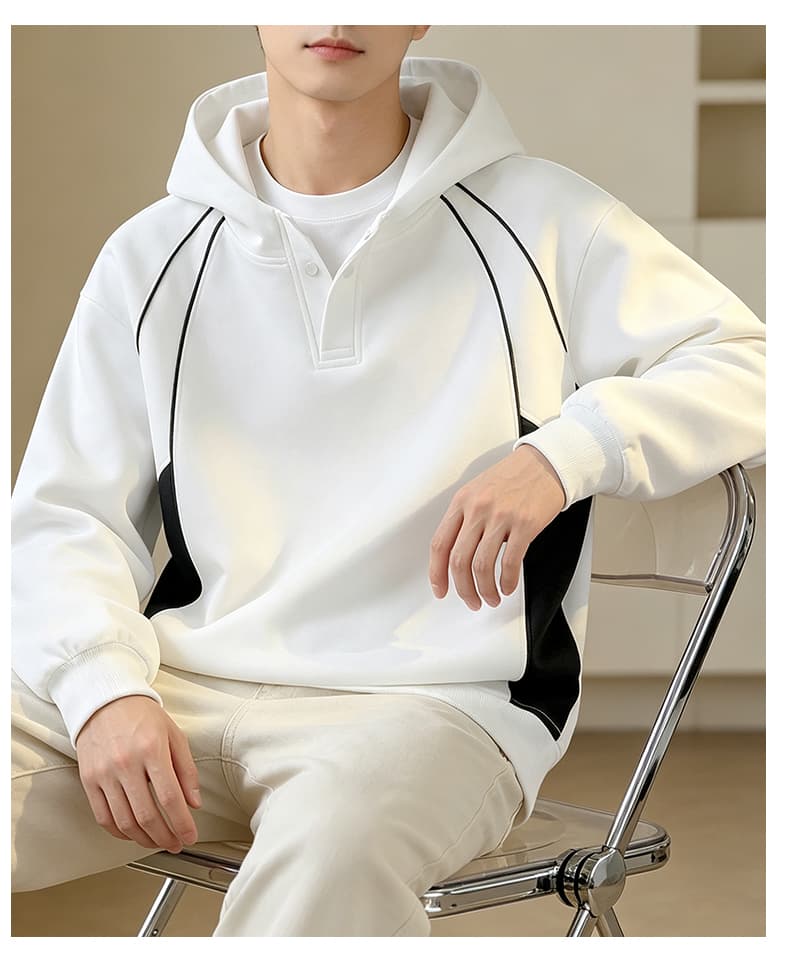 가을 겨울철 새로운 남성 후드티 조수 브랜드 후아 면 패치워크 공간 모자 둘 단추 장식 패션 다용도 후드티 남자 상세 이미지 18