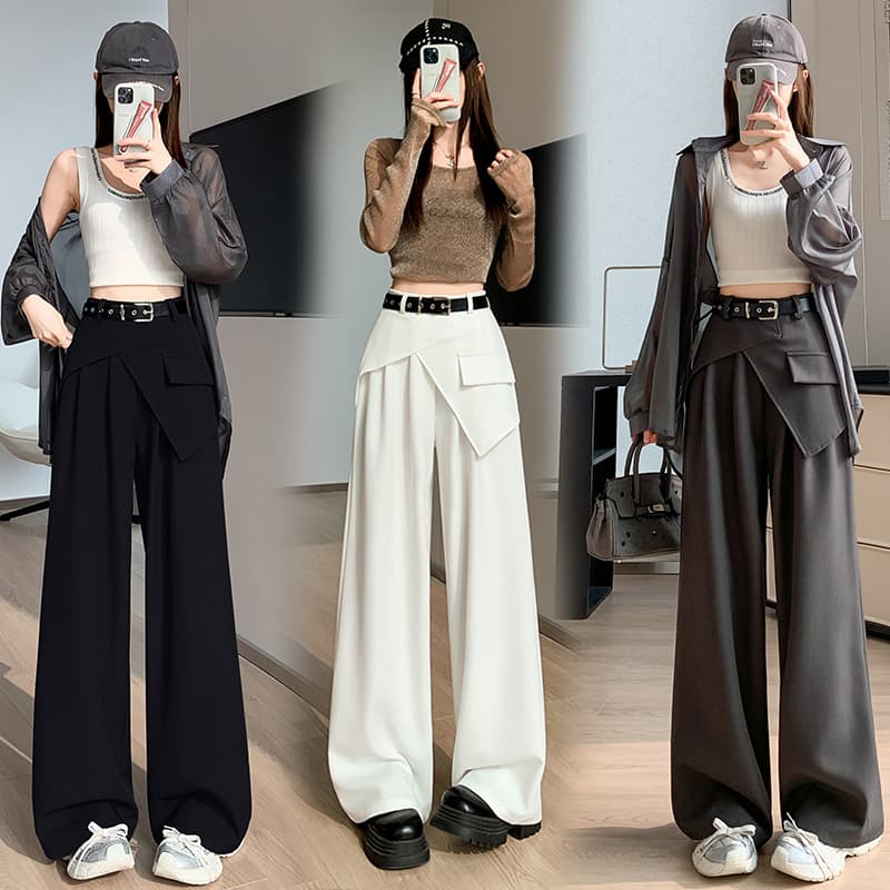 실사 페이크 레이어드 랩스커트팬츠 정장 와이드 레깅스 바지 2026 봄 새로운 하이웨이스트 슬림해 보이는 캐주얼 스트레이트 바닥 청소 바지 이미지 3