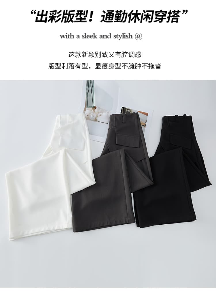 실사 페이크 레이어드 랩스커트팬츠 정장 와이드 레깅스 바지 2026 봄 새로운 하이웨이스트 슬림해 보이는 캐주얼 스트레이트 바닥 청소 바지 상세 이미지 14