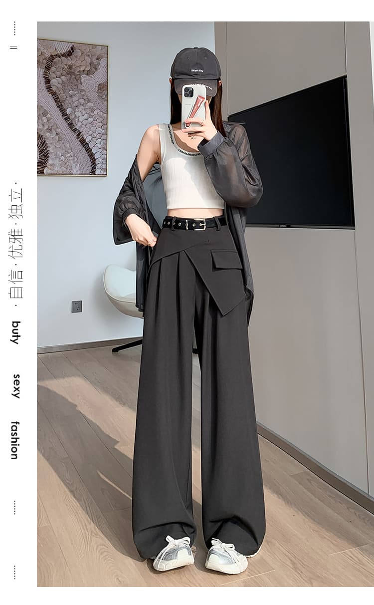 실사 페이크 레이어드 랩스커트팬츠 정장 와이드 레깅스 바지 2026 봄 새로운 하이웨이스트 슬림해 보이는 캐주얼 스트레이트 바닥 청소 바지 상세 이미지 30