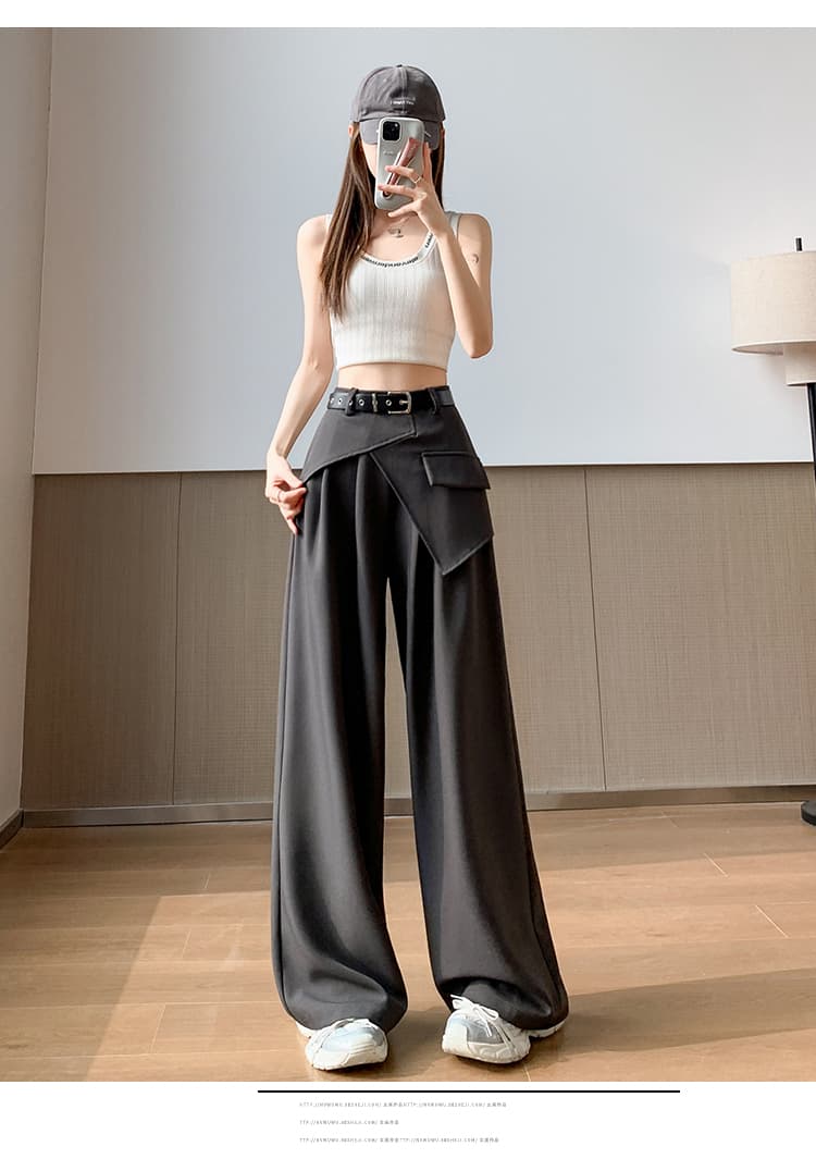 실사 페이크 레이어드 랩스커트팬츠 정장 와이드 레깅스 바지 2026 봄 새로운 하이웨이스트 슬림해 보이는 캐주얼 스트레이트 바닥 청소 바지 상세 이미지 33