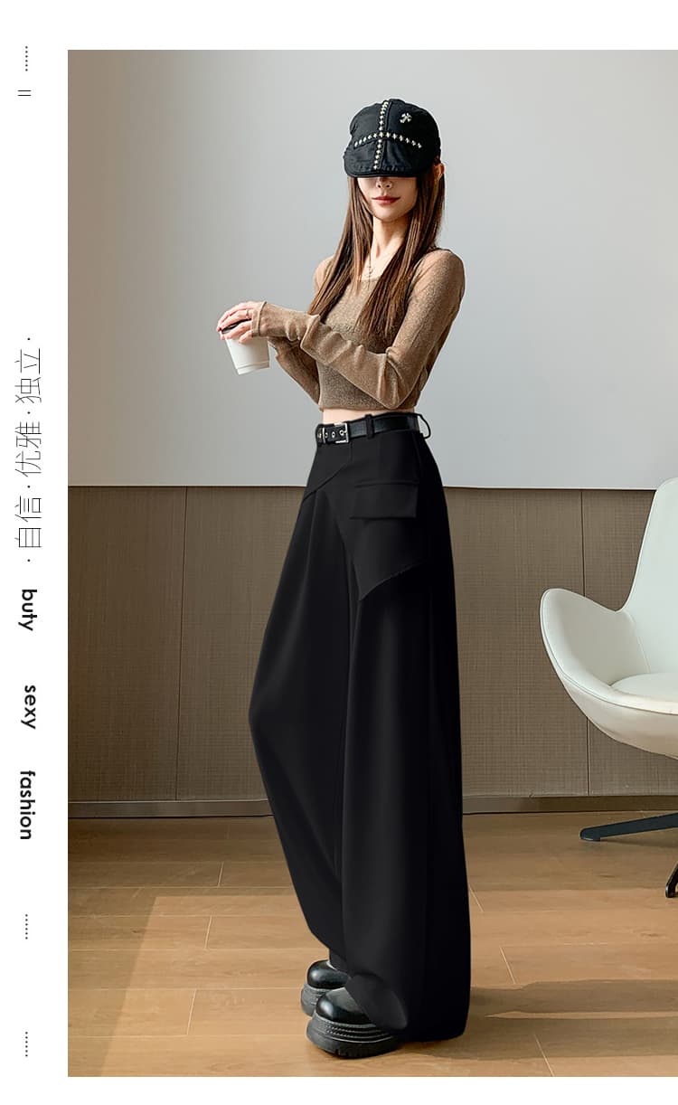 실사 페이크 레이어드 랩스커트팬츠 정장 와이드 레깅스 바지 2026 봄 새로운 하이웨이스트 슬림해 보이는 캐주얼 스트레이트 바닥 청소 바지 상세 이미지 50