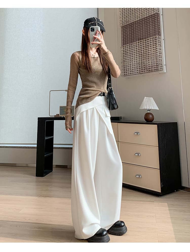 실사 페이크 레이어드 랩스커트팬츠 정장 와이드 레깅스 바지 2026 봄 새로운 하이웨이스트 슬림해 보이는 캐주얼 스트레이트 바닥 청소 바지 상세 이미지 55