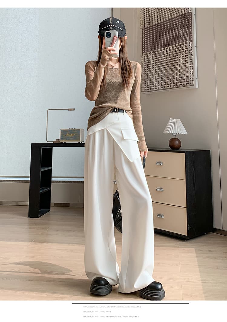 실사 페이크 레이어드 랩스커트팬츠 정장 와이드 레깅스 바지 2026 봄 새로운 하이웨이스트 슬림해 보이는 캐주얼 스트레이트 바닥 청소 바지 상세 이미지 56