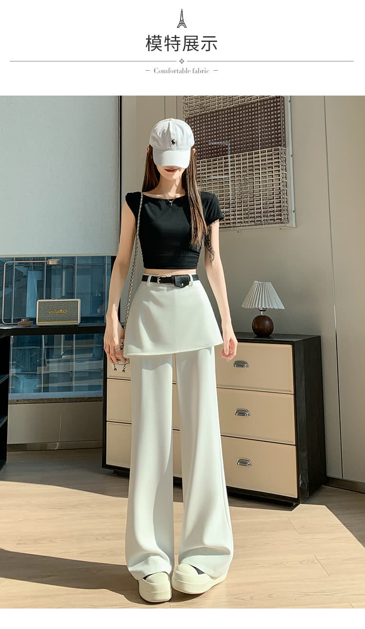 실사 페이크 레이어드 랩스커트팬츠 정장 와이드 레깅스 바지 2026 봄 새로운 하이웨이스트 슬림해 보이는 캐주얼 스트레이트 바닥 청소 바지 상세 이미지 28