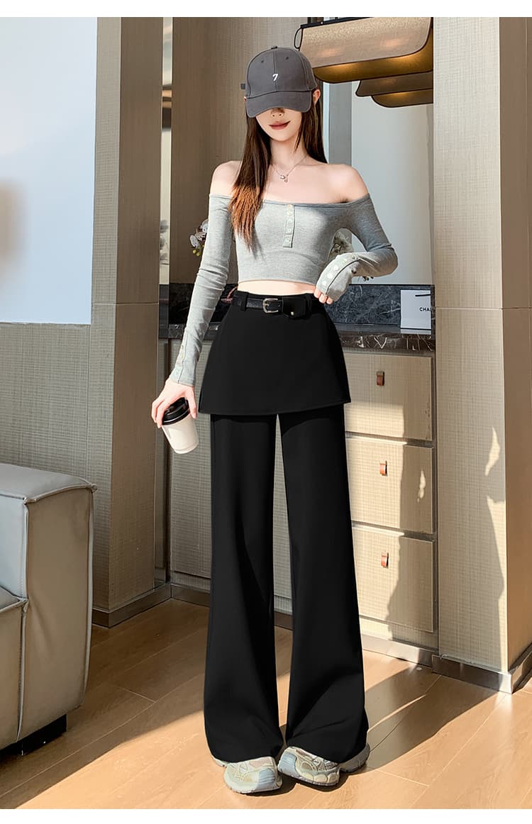실사 페이크 레이어드 랩스커트팬츠 정장 와이드 레깅스 바지 2026 봄 새로운 하이웨이스트 슬림해 보이는 캐주얼 스트레이트 바닥 청소 바지 상세 이미지 58