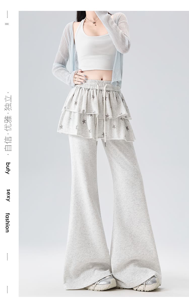 실사 한 부서 별 프릴 패치워크 와이드 레그 팬츠 2026 봄 여름 새로운 미니멀리즘 슬림해 보이는 캐주얼 부츠컷 바지 여성 상세 이미지 27