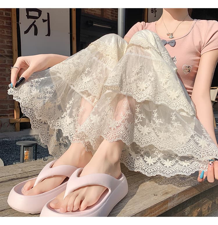 실사 자수 레이스 와이드 레그 팬츠 디자인 센스 하이웨이스트 슬림해 보이는 허리밴드 레이스 패치워크 바지 도루 센스 캐주얼 바지 상세 이미지 37