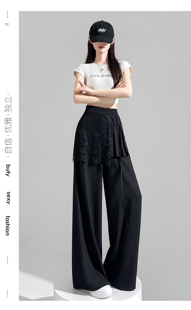 실사 회색 레이스 조각 랩스커트팬츠 정장 와이드 레깅스 바지 여름 하이웨이스트 슬림해 보이는 캐주얼 스트레이트 바닥 청소 바지 상세 이미지 27