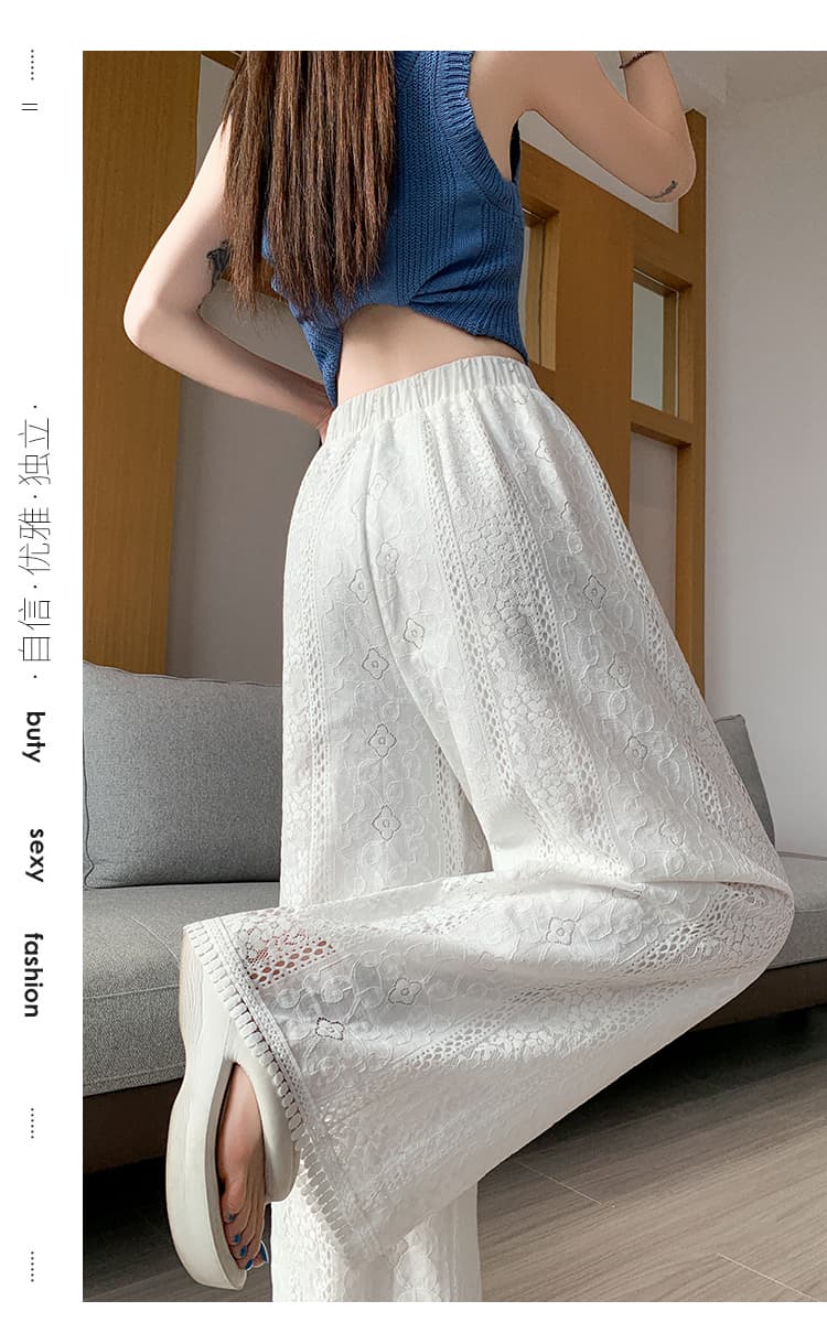실사 레이스 홀로우 아웃 자수 와이드 레깅스 바지 2026 여름 하이웨이스트 디스플레이 도루 센스 캐주얼 정장 스트레이트 바닥 청소 바지 상세 이미지 35