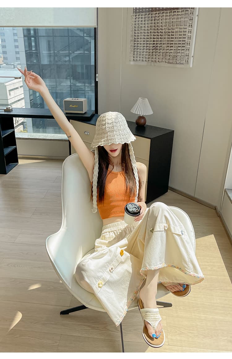 실사 워시 물 면 와이드 레깅스 바지 2026 여름 디자인 센스 자수 하이웨이스트 9 포인트 캐주얼 바지 루즈핏 하렘 바지 상세 이미지 27