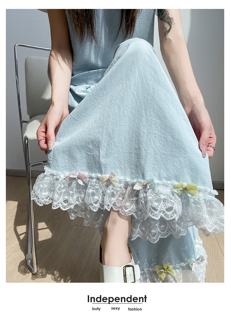 실사 워시 물 면 와이드 레깅스 바지 2026 여름 레이스 조각 하이웨이스트 9 포인트 캐주얼 바지 루즈핏 스트레이트 팬츠 상세 이미지 49