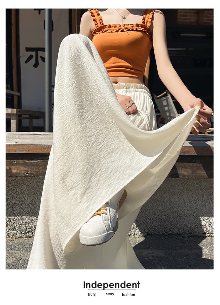 실사 얼음 실크 면 린넨 주름 치마바지 여성 2026 여름 느긋한 캐주얼 바지 루즈핏 슬림해 보이는 9 포인트 와이드 레그 팬츠 상세 이미지 58