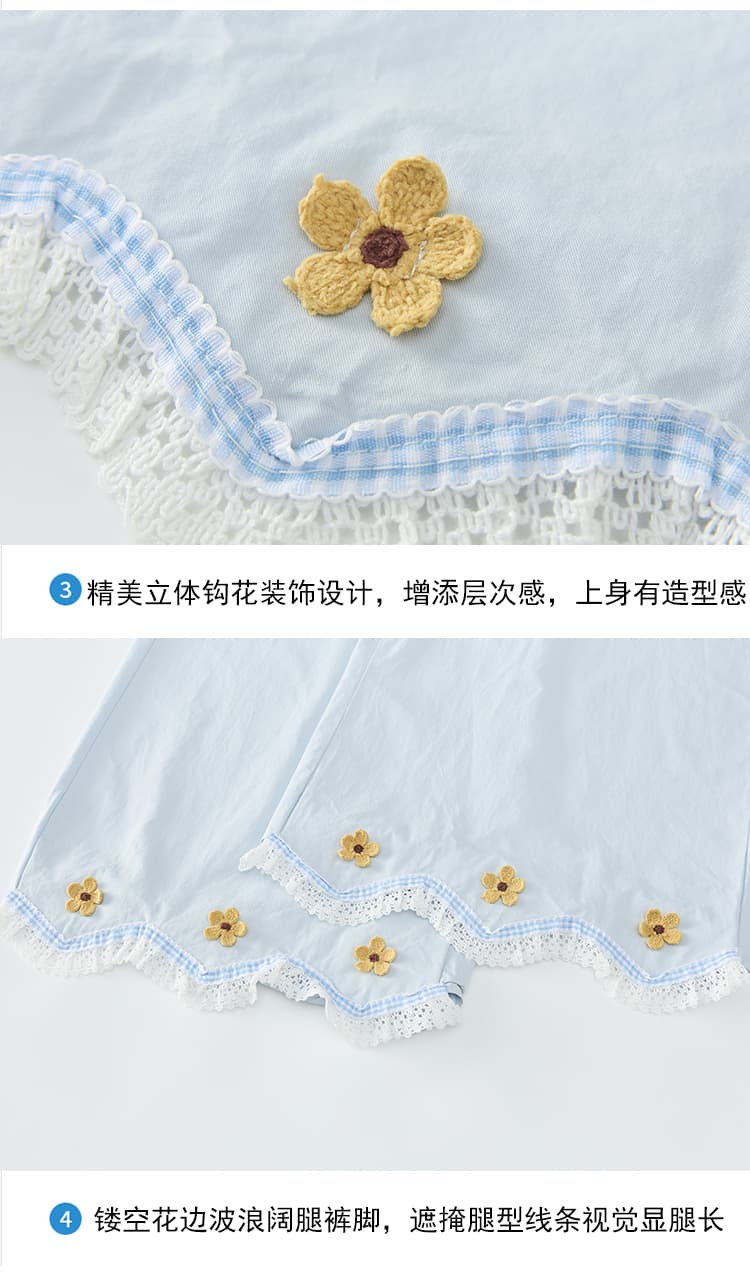 실사 물 면 와이드 레깅스 바지 2026 레이스 물결무늬 측면 바지 하이웨이스트 9 포인트 캐주얼 바지 루즈핏 스트레이트 팬츠 상세 이미지 12