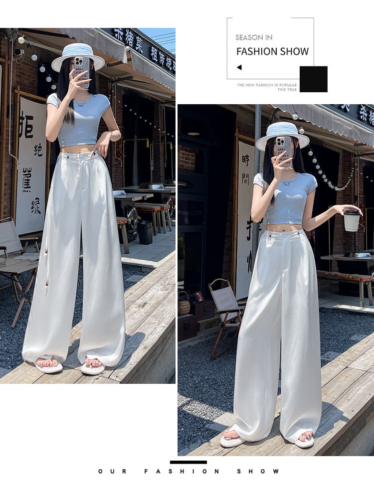 실사 얼음 실크 아세트산 새틴 와이드 레깅스 바지 2026 여름 하이웨이스트 자외선 차단 캐주얼 스트레이트 바닥 청소 정장 바지 상세 이미지 29
