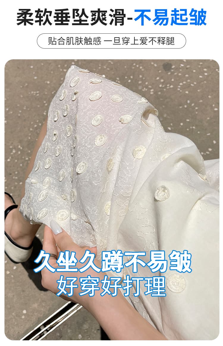 실사 자수 레이스 자수 와이드 레깅스 바지 2026 여름 하이웨이스트 슬림해 보이는 디자인 센스 자수 자수 오부 바지 상세 이미지 18