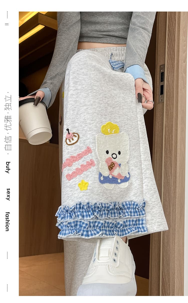 실사 프릴 운동 바지 여성 2026 가을 만화 나비 매듭 좁은 에디션 도루 센스 와이드 레그 팬츠 캐주얼 웨이 바지 상세 이미지 55