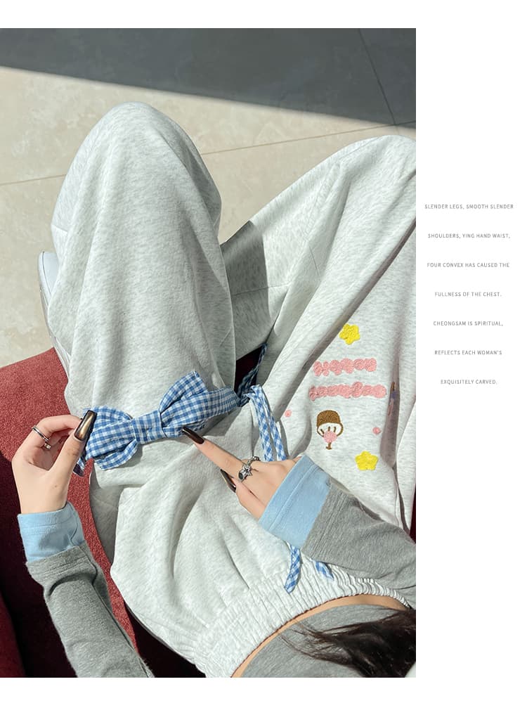 실사 프릴 운동 바지 여성 2026 가을 만화 나비 매듭 좁은 에디션 도루 센스 와이드 레그 팬츠 캐주얼 웨이 바지 상세 이미지 57