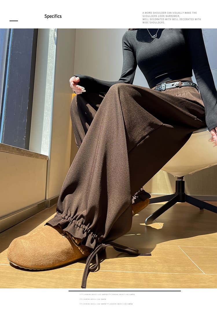 둘 착용 조거 넓은 다리 정장 바지 여성 가을 도루 센스 하이웨이스트 주름 캐주얼 바지 스트레이트 바닥 청소 슬림해 보이는 바지 상세 이미지 32