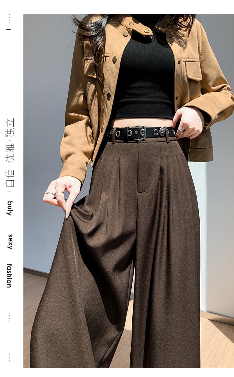둘 착용 조거 넓은 다리 정장 바지 여성 가을 도루 센스 하이웨이스트 주름 캐주얼 바지 스트레이트 바닥 청소 슬림해 보이는 바지 상세 이미지 37