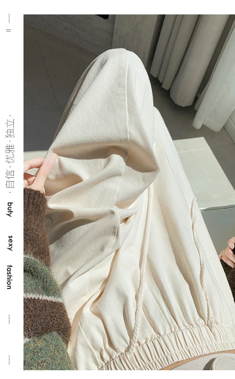 센 부서 술 펌프 로프 꽃밭 배기 바지 여성 레트로 레이스 측면 조거 넓은 다리 루즈핏 하이웨이스트 9 포인트 캐주얼 바지 상세 이미지 46