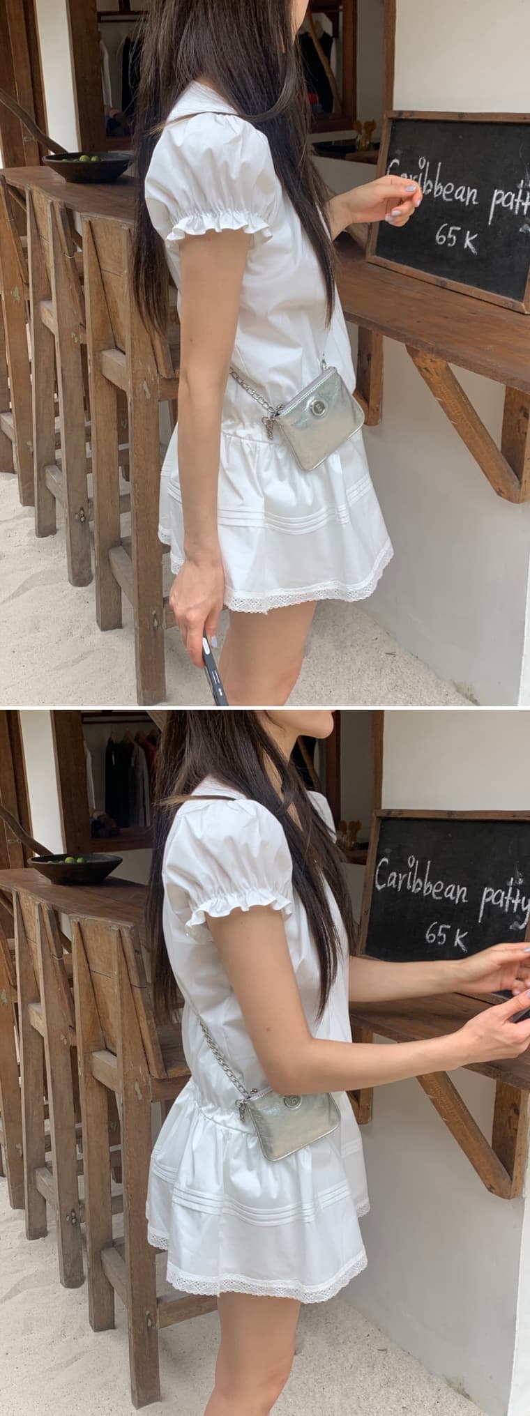 있음 밖으로 한국 스타일 다용도 레이스 패치워크 반팔 드레스 미니 스커트 상세 이미지 33
