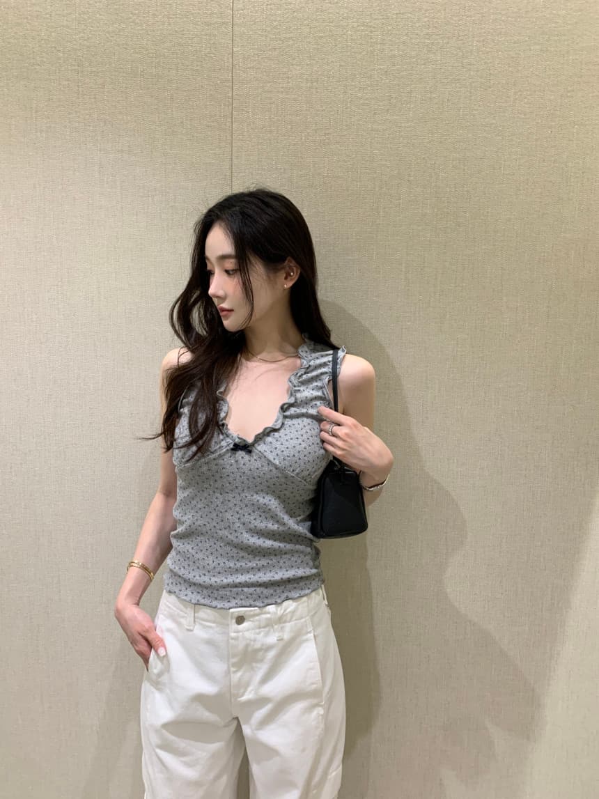 있음 밖으로 한국 스타일 밴딩 주름 V넥 민소매 조끼 슬립 상세 이미지 7
