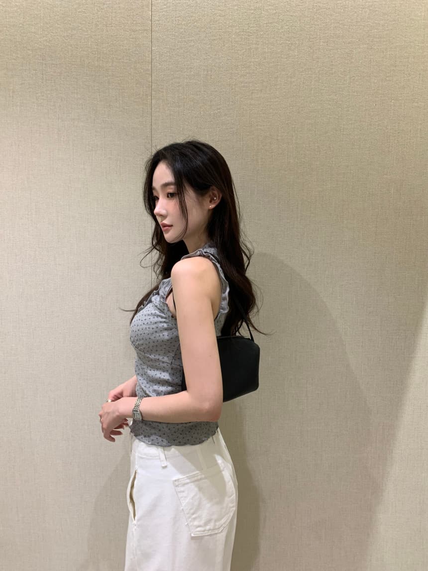 있음 밖으로 한국 스타일 밴딩 주름 V넥 민소매 조끼 슬립 상세 이미지 9