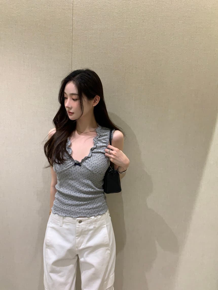있음 밖으로 한국 스타일 밴딩 주름 V넥 민소매 조끼 슬립 상세 이미지 11
