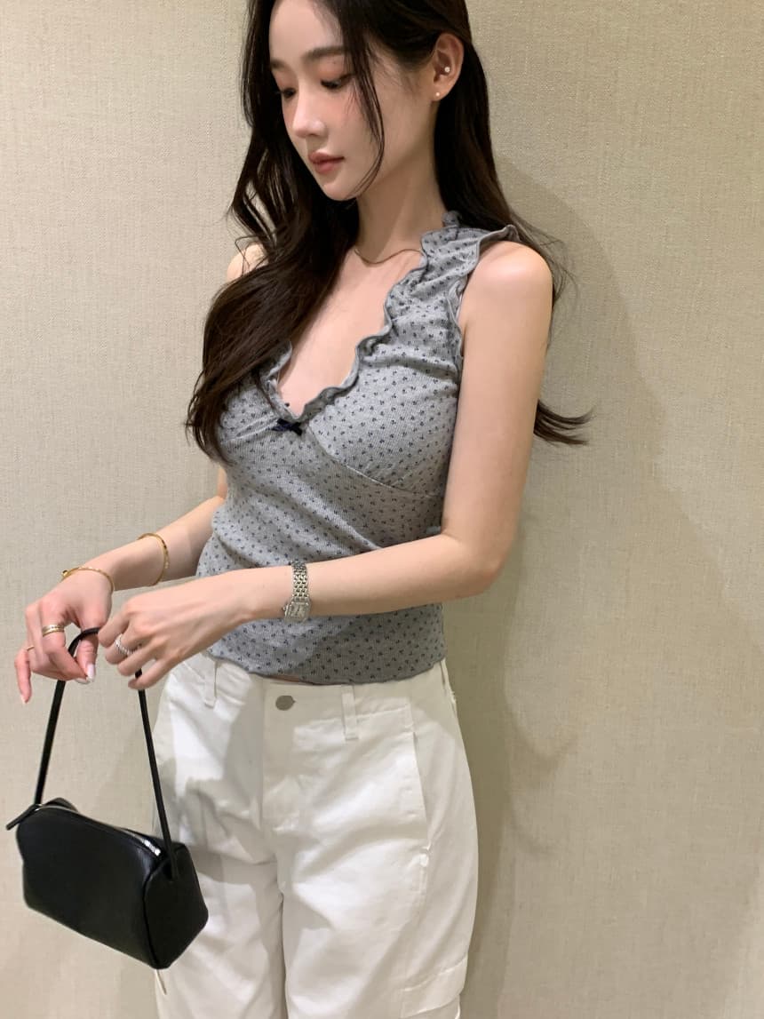 있음 밖으로 한국 스타일 밴딩 주름 V넥 민소매 조끼 슬립 상세 이미지 12