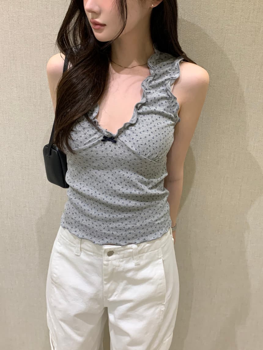 있음 밖으로 한국 스타일 밴딩 주름 V넥 민소매 조끼 슬립 상세 이미지 14