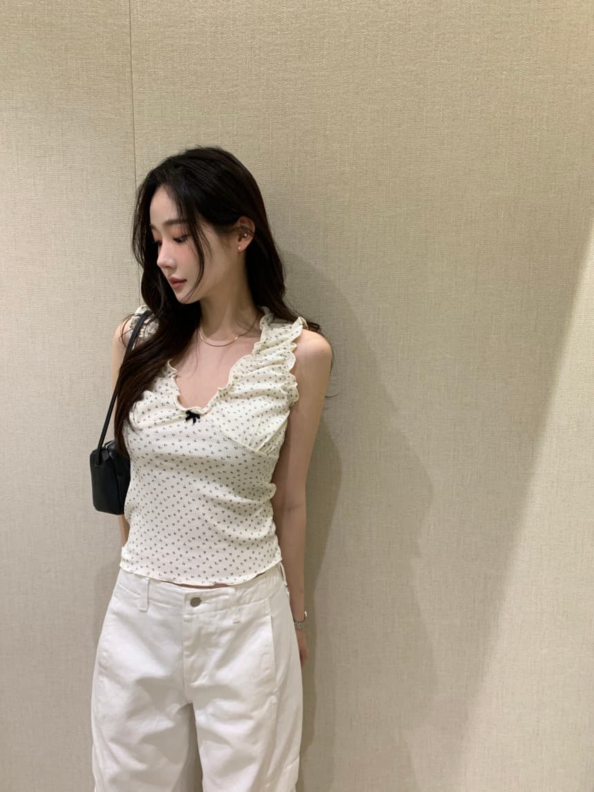 있음 밖으로 한국 스타일 밴딩 주름 V넥 민소매 조끼 슬립 상세 이미지 18